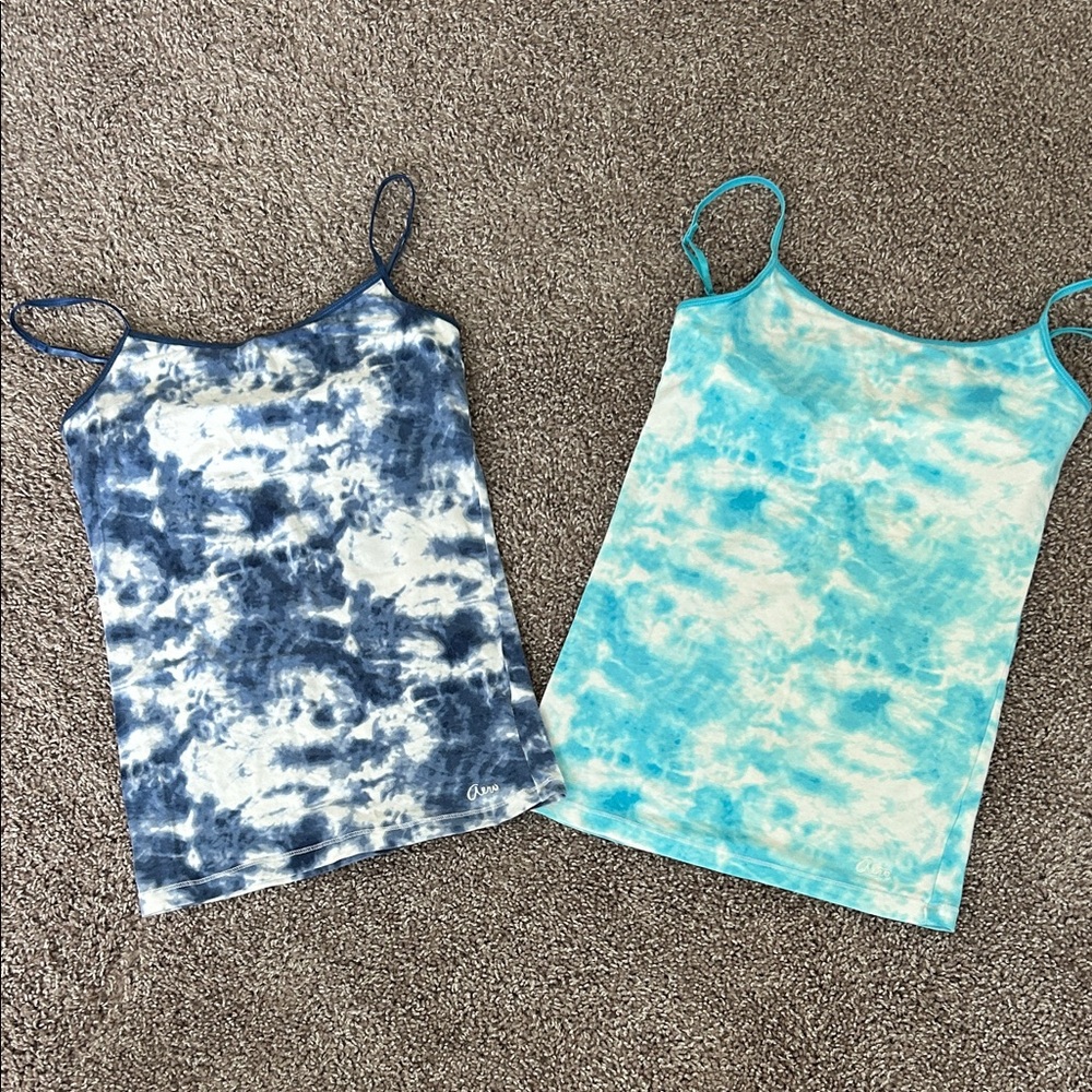 Set of two Blue Tie-Dye Shelf Bra Cami Tank Tops